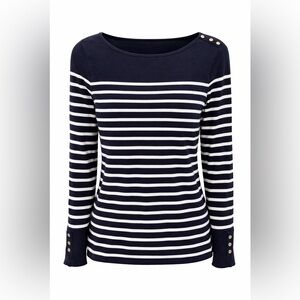 Forever 21 Navy and Cream Striped Long Sleeve Top